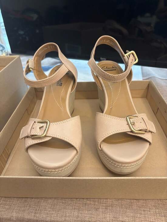 Clarks Shoes - Clarks Zia Castle Women's Leather Platform Wedge Sandal, Nude